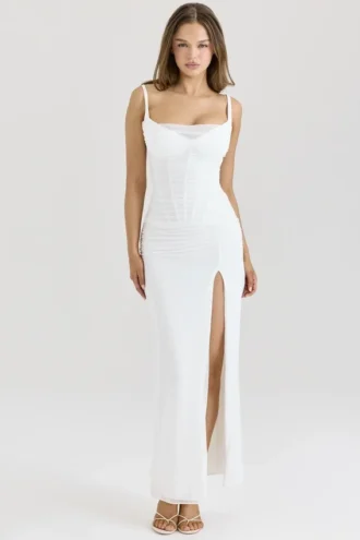 Vestido largo de malla blanco Lini
