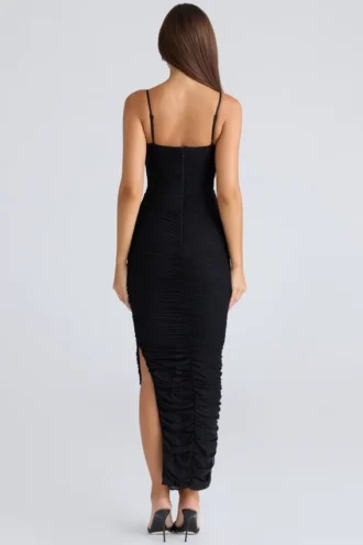 Vestido largo de malla elástica fruncida Fornarina en negro