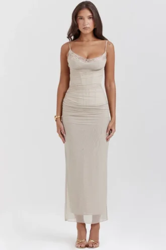 Vestido largo de malla elástica Nalini Sand