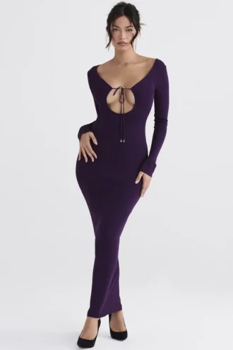 Vestido largo de punto acanalado Keana Grape