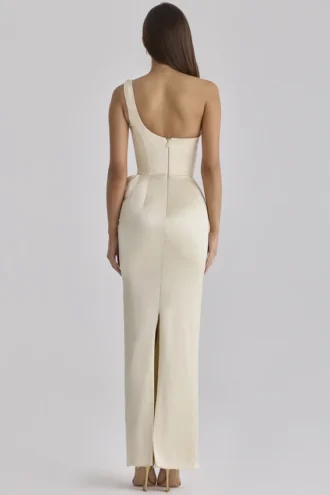 Vestido largo de satén de un solo hombro Caprice Lemon