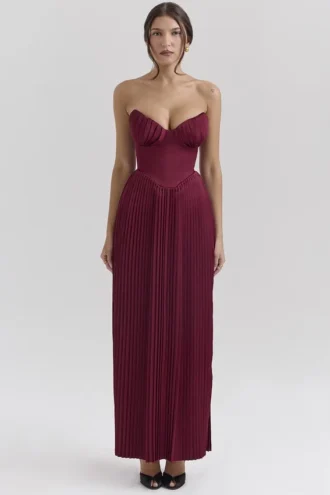 Vestido largo de satén plisado Marcella Berry