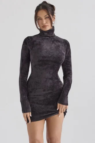 Vestido «Taya» de chenilla en color carbón